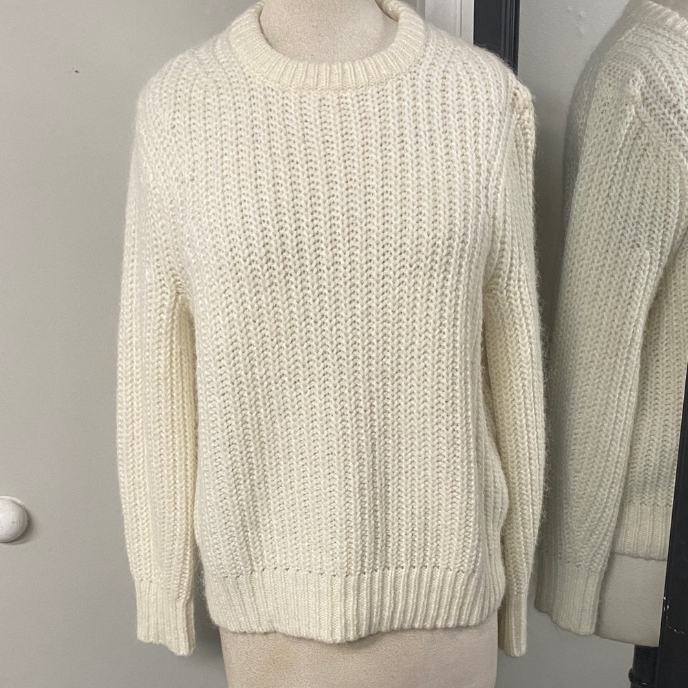 VNTG CALVIN KLEIN WOOL ALPACA MOHAIR BLEND IVORY CHUNKY KNOT SWEATER SZ MEDIUM